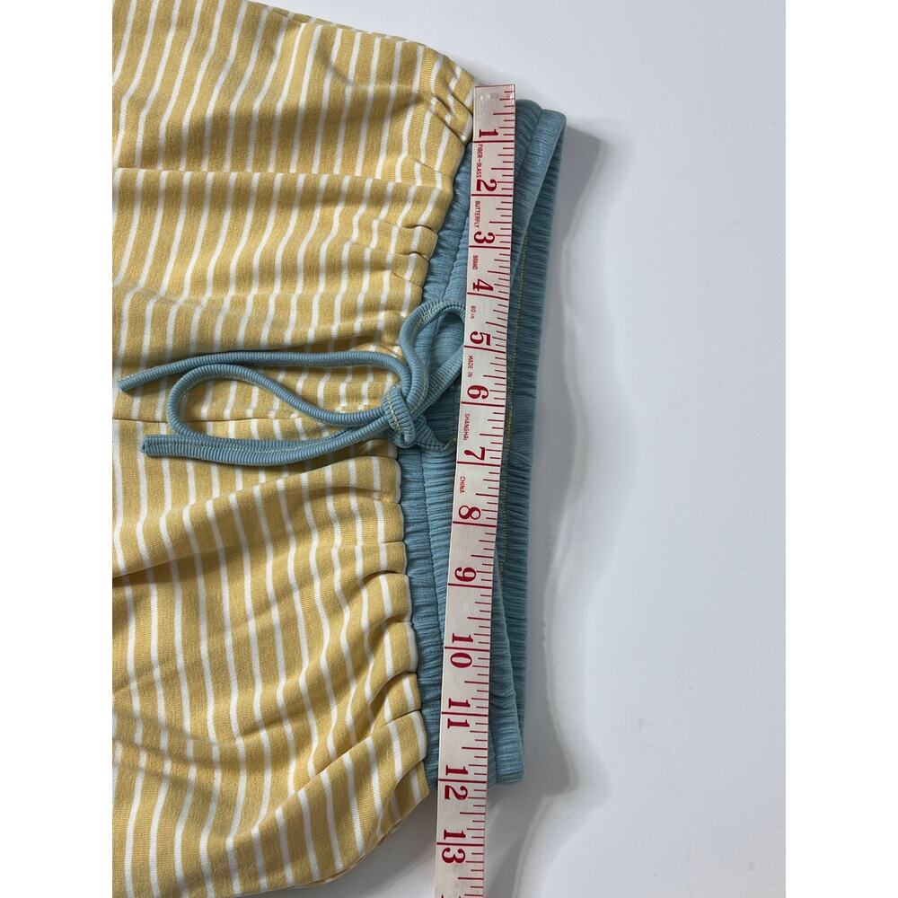 Anniewear Yellow White Stripe Lounge Small Blue Trim Pocket Shorts Matching Set - Picture 10 of 13